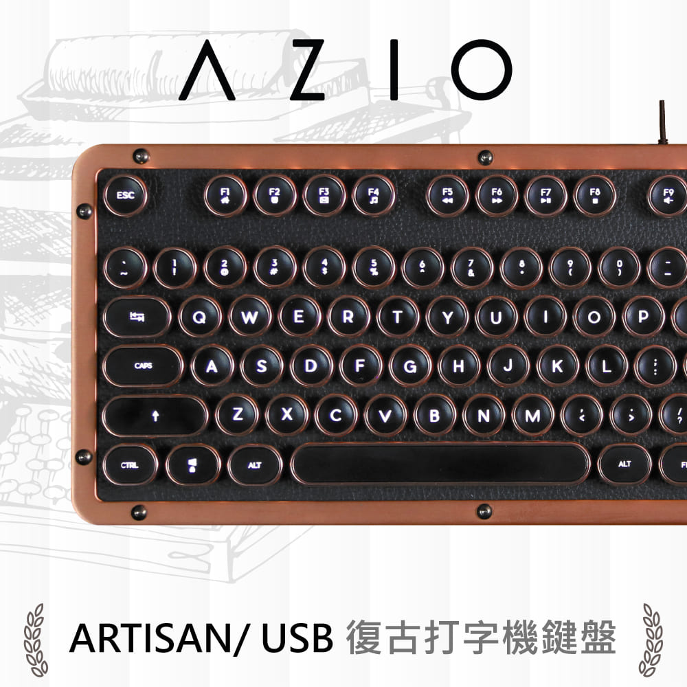 Azio Retro Classic Artisan 小牛皮復古打字機鍵盤 Pchome 24h購物