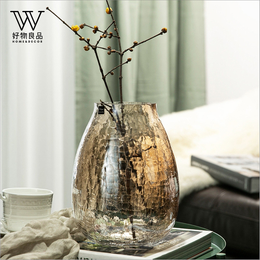 好物良品 家居輕奢透明冰裂玻璃花器矮款 底徑9 5 高22cm Pchome 24h購物