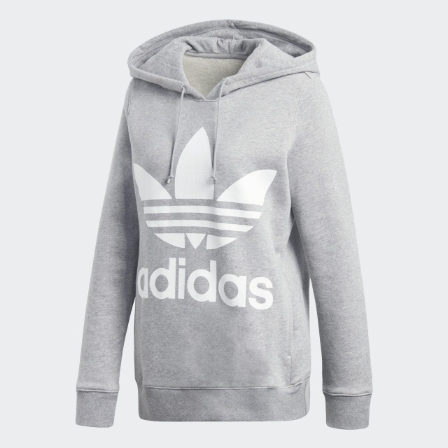 adidas originals trefoil hoodie in grey