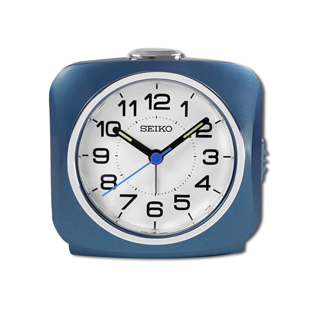 Seiko 精工 方型復古數字刻度滑動式秒針貪睡夜光靜音鬧鐘 白x藍 Qhe194l Pchome 24h購物