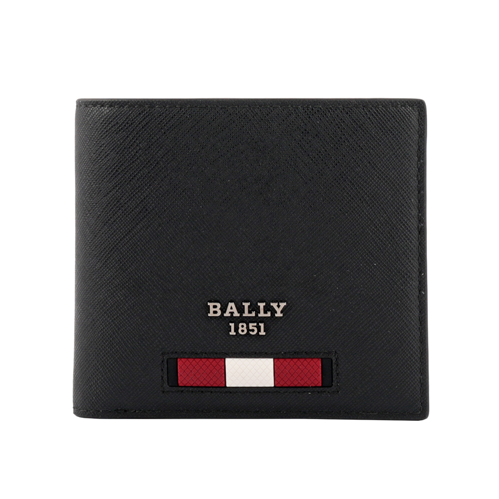 BALLY Brasai 再生牛皮紅白條紋對開8卡短夾(黑色) 6238969 - PChome