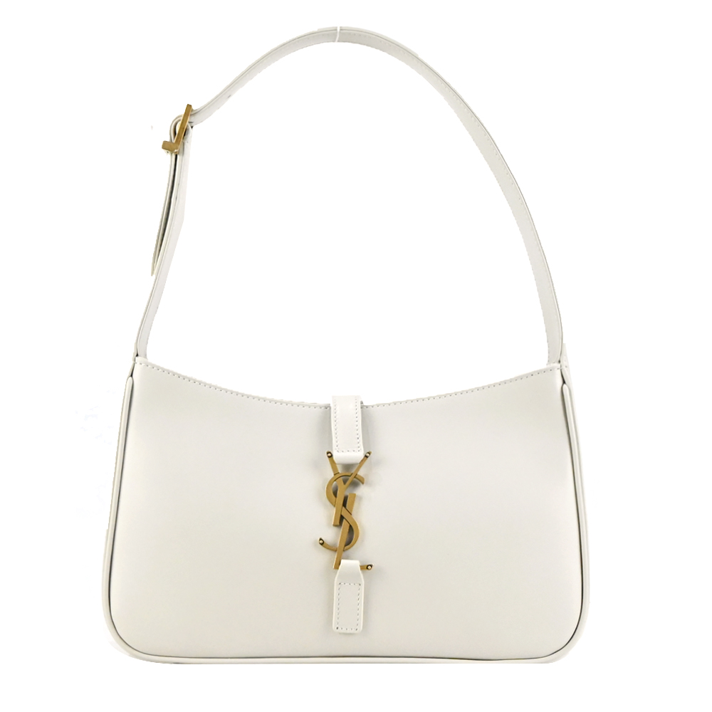 Ysl Le 5a7新款logo 光滑牛皮金扣肩背 手提流浪包 白色 Pchome 24h購物