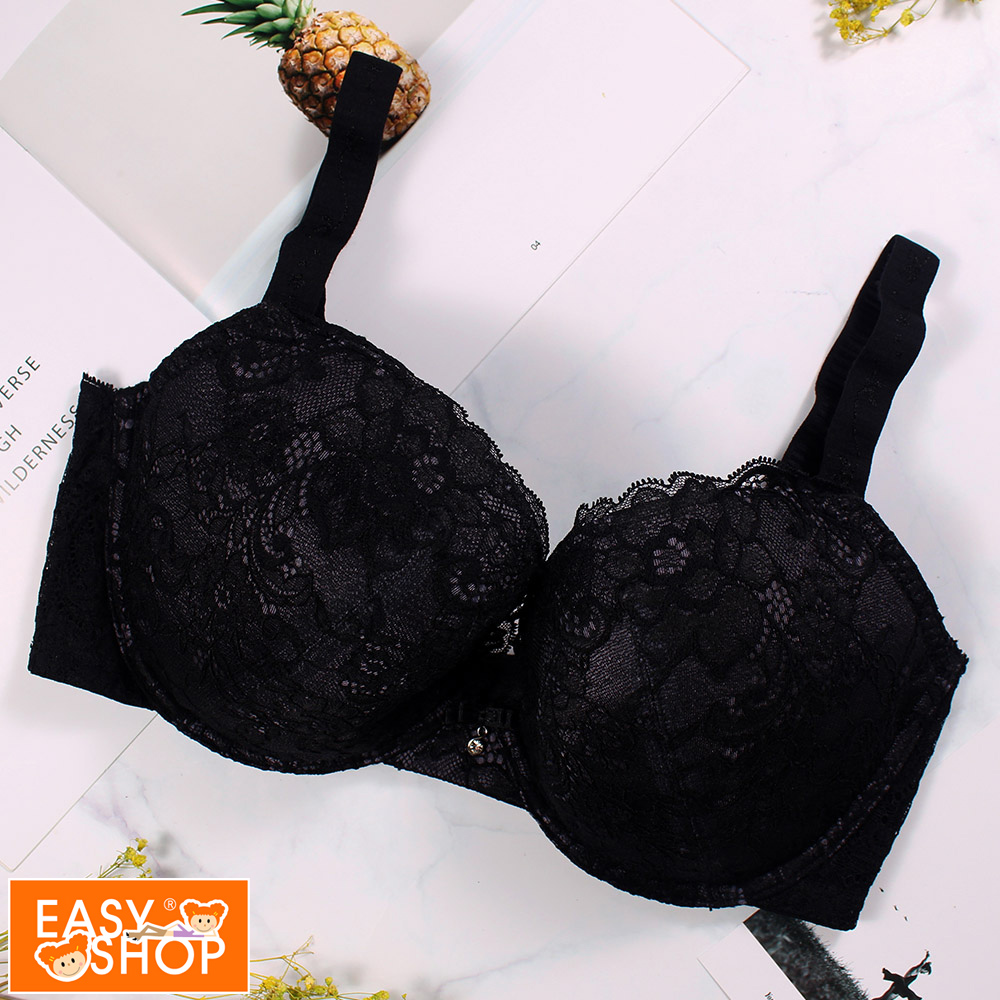 Easy Shop 大姐姐 大罩杯全蕾絲無土台內衣 莓果黑 Pchome 24h購物