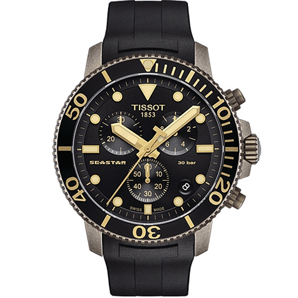 TISSOT 天梭Seastar 1000海洋之星三眼計時300米潛水錶/黑/45.5mm/T1204173705101 - PChome 24h購物