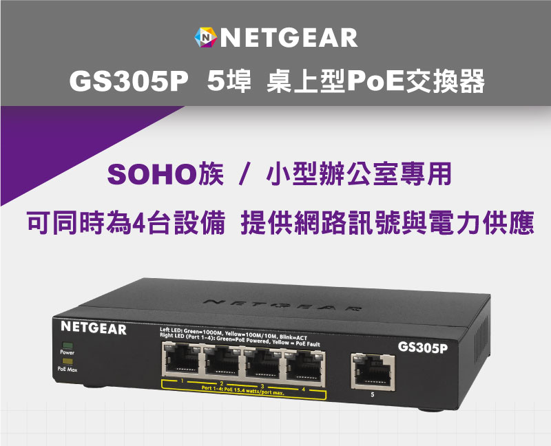 NETGEAR GS308P-100UKS 8ポートギガビットスイッチ、4ポートPoE、ブラック - 5