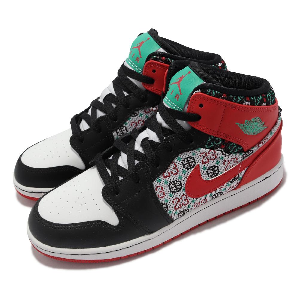 Nike 休閒鞋 Air Jordan 1 Mid SE 女鞋 經典款 喬丹一代 聖誕毛衣 大童 穿搭 白 紅 DM1208150 DM1208-150