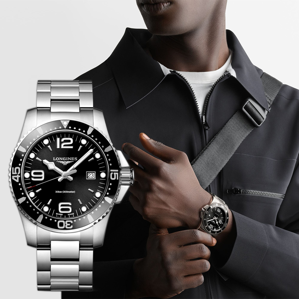 LONGINES 浪琴征服者300米潛水石英腕錶-黑x銀/44mm L38404566 - PChome 24h購物