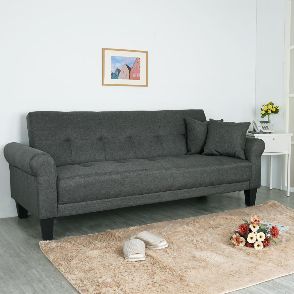 Homelike 羅伊質感亞麻布沙發床 墨灰綠 Pchome 24h購物